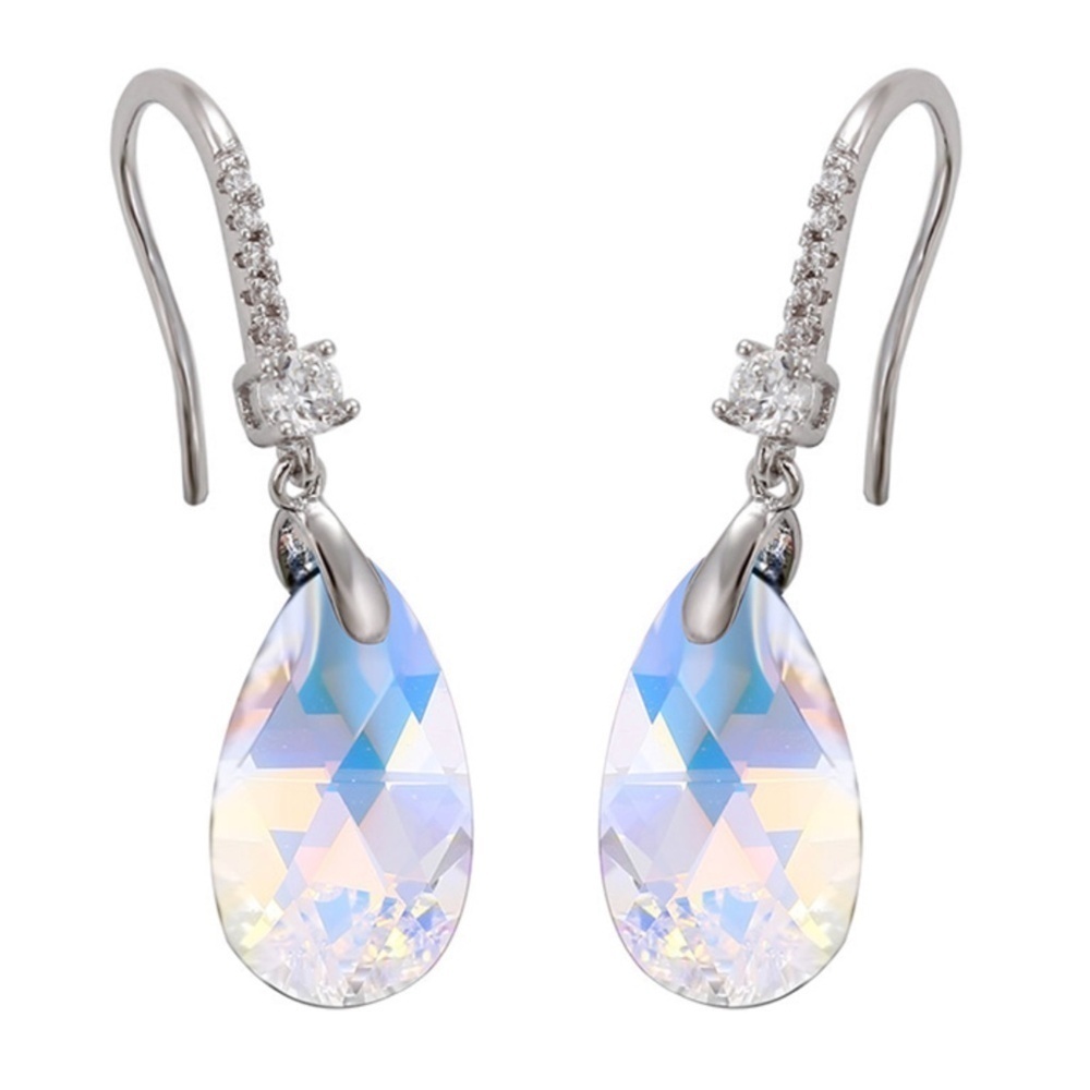 Rhodium Plated Teardrop AB Drop Earrings with Swarovski Crystals